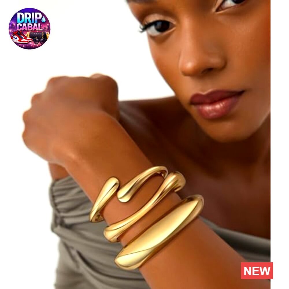 Chunky Gold Bangle Bracelets Set Stackable Cuff S… - image 3